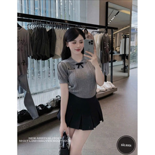 ( HÀNG QCL1 - SẴN ) Áo Len Min Nơ Xám Chỉ Cổ Sen Fresz Dưới 53kg