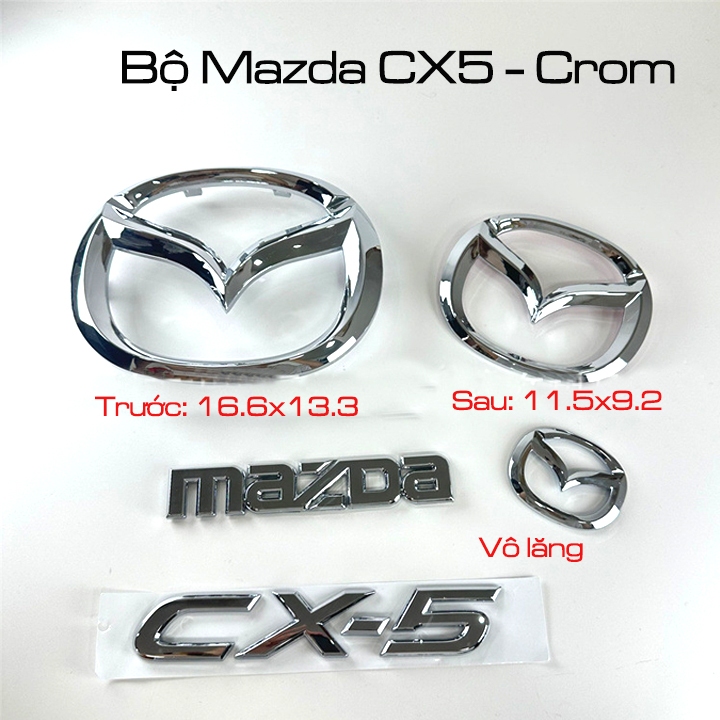 <Mazda CX5> Logo Mazda CX5 trước, sau, vô lăng và bảng chữ gồm 2 màu đen bóng và Crom. Mazda CX5.