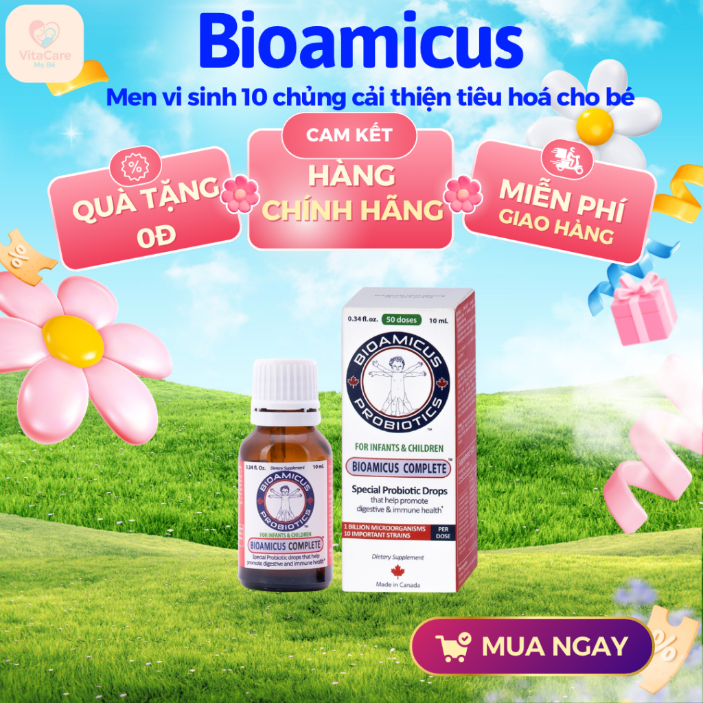 [Chính hãng]Bioamicus men vi sinh 10 chủng cải thiện tiêu hoá, tăng cường hấp thu, dùng cho bé từ 0 tháng tuổi, lọ 10ml