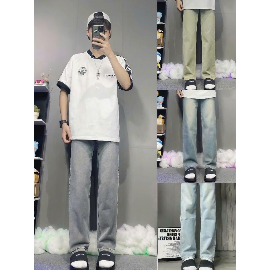 Quần Jean Dài Nam Fom Suông Năm Màu Xám-Xanh-Rêu - Đen  Đi Học Đi Làm  (Được Kiểm Tra Hàng)