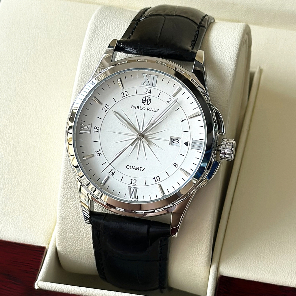 Đồng hồ nam dây da chính hãng PABLO RAEZ U850 có lịch ngày dạ quang phong cách lịch sự chống nước 3ATM