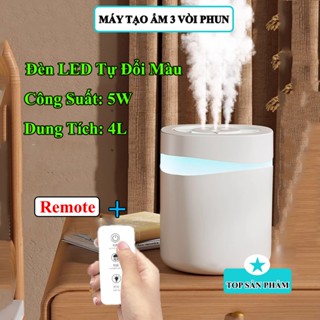 Máy Tạo Ẩm 4L 3 Vòi Phun – Có Remote Điều Khiển, Đèn LED Đổi Màu, Phù Hợp Phòng Máy Lạnh/Văn Phòng