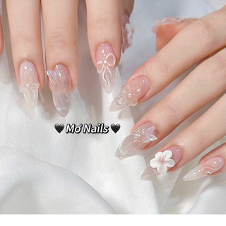 (Tặng hộp,keo) Nail Box Thiết Kế Móng Úp, Mong Giả Hồng Thạch Hoa Nặn Nổi Trong Suôt Mùa Hè M19