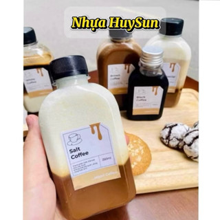 Combo 100 Chai Nhựa Dẹp Vai Bầu 250ml, 330ml Đã Kèm Nắp Nhôm, Chai Dày Dặn Đựng Trà Sữa. Nhựa huysun