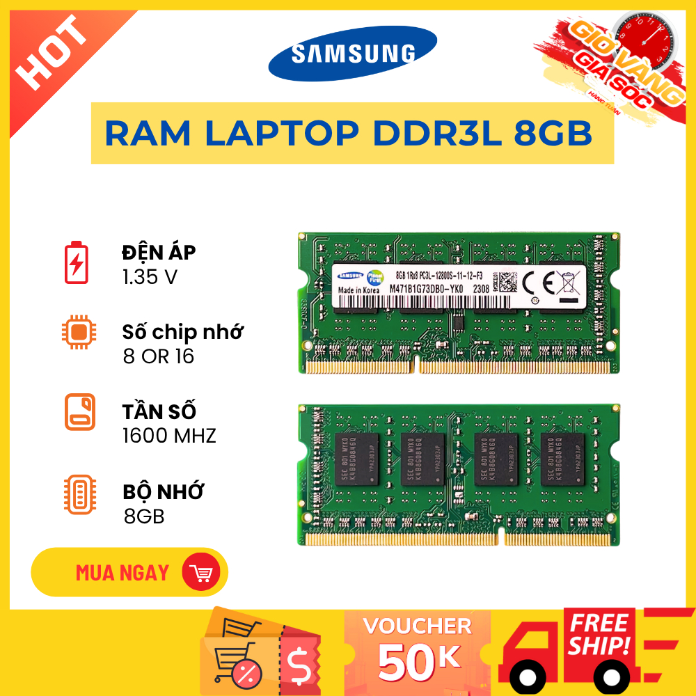 RAM Laptop Samsung DDR3L 8GB Bus 1600MHz - Hàng Mới Chính Hãng, Tương Thích Nhiều Dòng Máy, Bảo Hành 12 Tháng