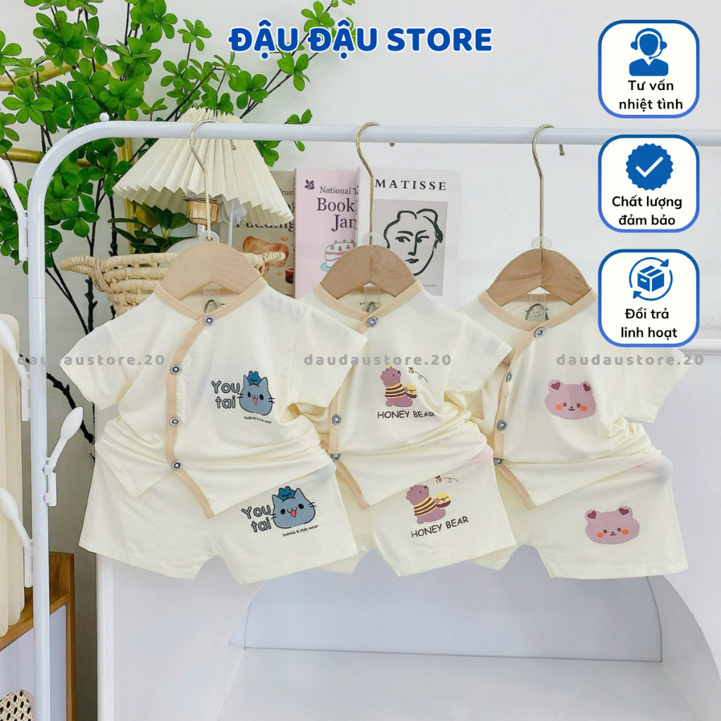 Combo 3-5 bộ cộc tay sơ sinh chất vải thun lạnh mềm mịn cho bé sơ sinh size 0-9 tháng CL07 Đậu Đậu Store