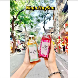 Sỉ 50 Chai Nhựa Tròn, Vuông Vát 330ml Miệng Rộng. Chai Kèm Nắp