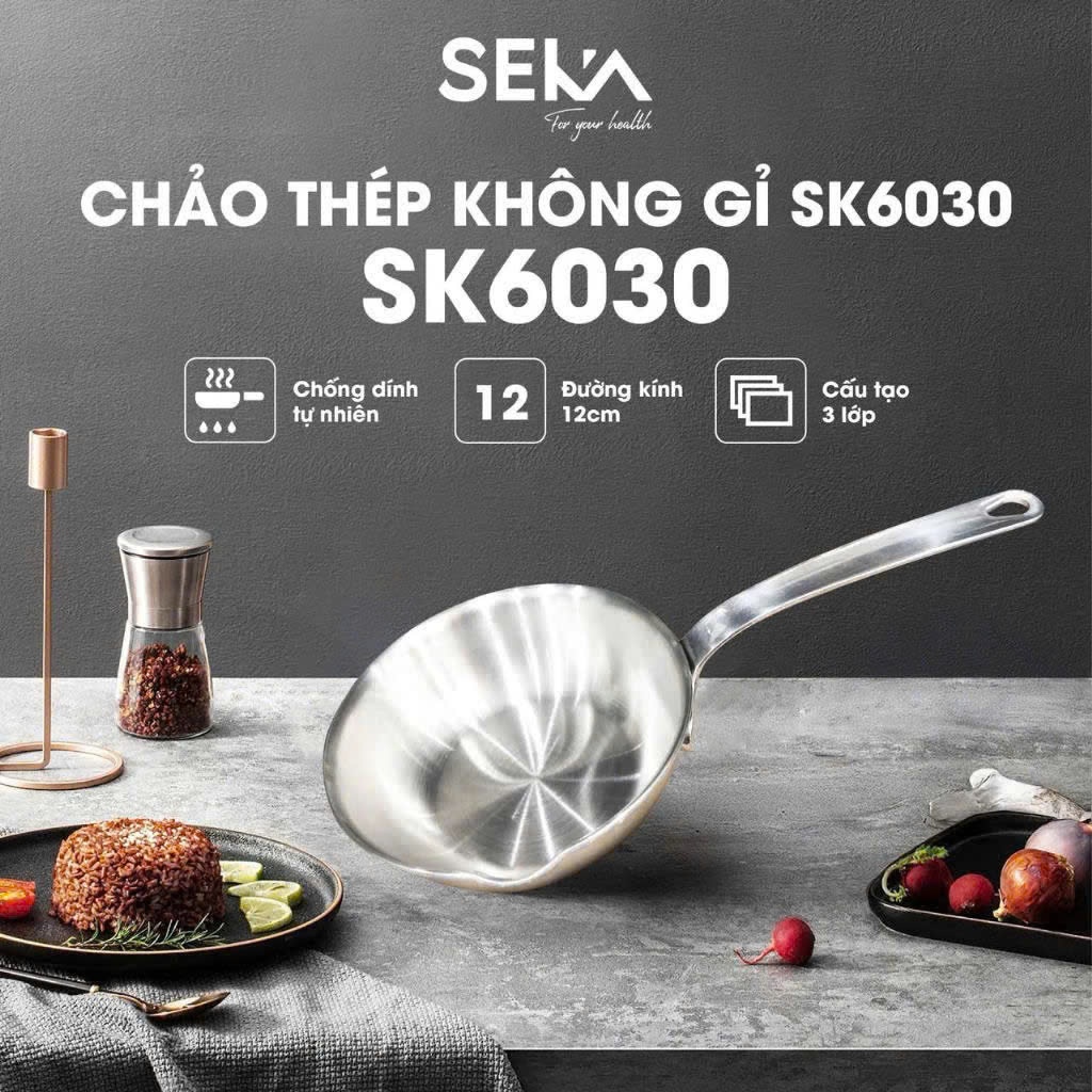 Chảo SEKA 12cm chảo mini chất liệu inox 304 đúc nguyên khối đáy liền 3 lớp nấu cho bé