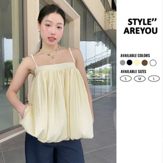 Áo Bí Babydoll Hai Dây Thiết Kế Basic Style Are You, Áo kiểu nữ chất liệu gió nhăn cao cấp lên form chuẩn có dây áochỉnh