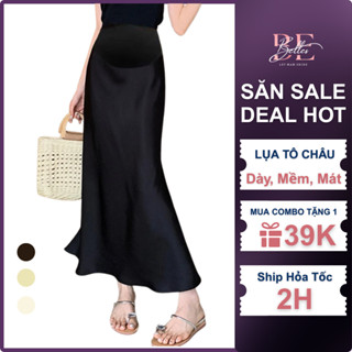 Chân Váy Lụa Bầu Dáng Dài Đuôi Cá Belles Lụa Tô Châu Cao Cấp Dày Mát Có Đáp Bụng Chun Điều Chỉnh Bigsize CV24