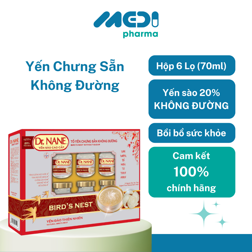 Yến chưng sẵn không đường – Dr. NANE ( 20% Yến Sào) - Hộp 6 Lọ 70ml