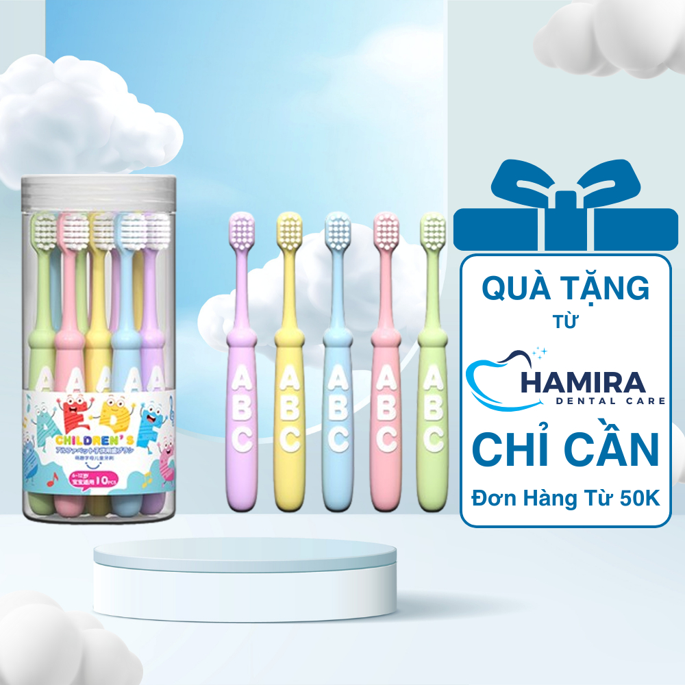 Hộp 10 bàn chải đánh răng trẻ em HAMIRA lông tơ mềm mại cho bé từ 2-8 tuổi, bảo vệ nướu và chăm sóc răng miệng hiệu quả