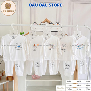 Set 5 bộ quần áo dài tay sơ sinh TT chất thun lạnh mềm mịn cho bé trắng in hoạ tiết cho bé 0 - 9 tháng DL0 Đậu Đậu Store