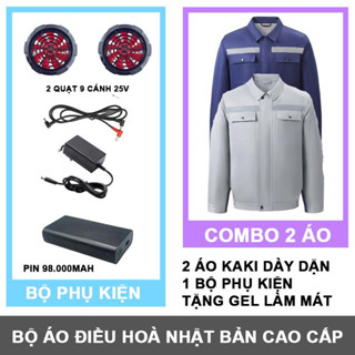 Combo 2 Áo + 1 Bộ Phụ Kiện Quạt Áo Điều Hoà Nhật Bản Cao Cấp, 98.000mAh, Quạt 9 Cánh 24V Không Chổi Than