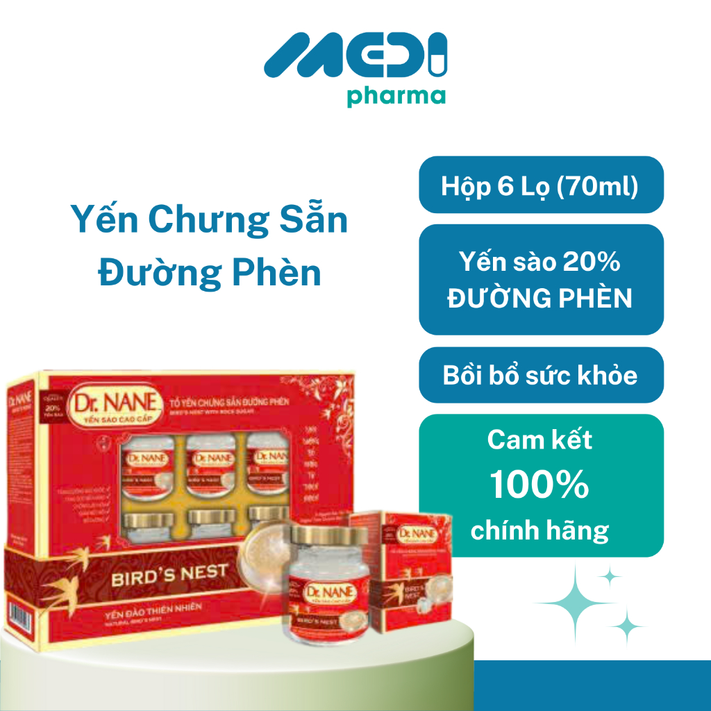 Yến chưng sẵn đường phèn – Dr. NANE (20% Yến Sào) - Hộp 6 Lọ 70ml
