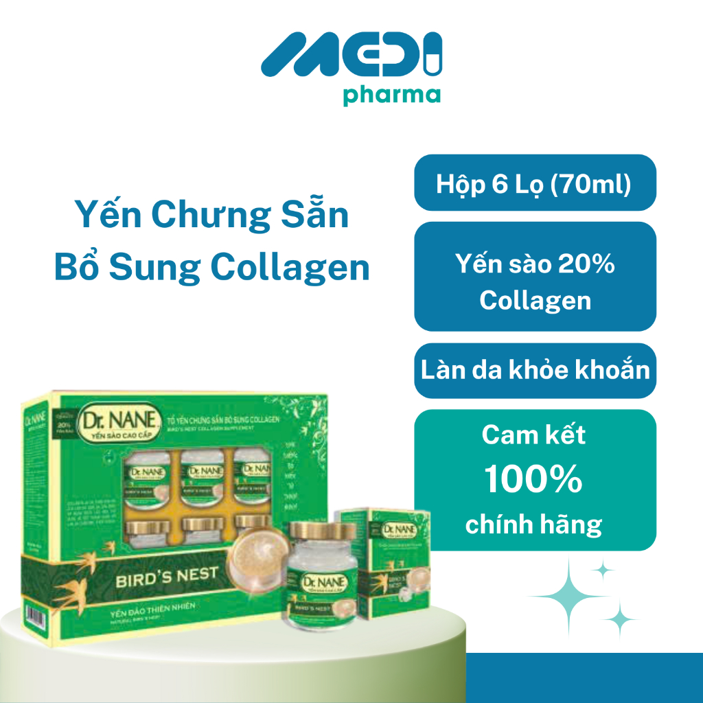 Yến chưng sẵn bổ sung collagen – Dr. NANE (20% Yến Sào) - Hộp 6 Lọ 70ml