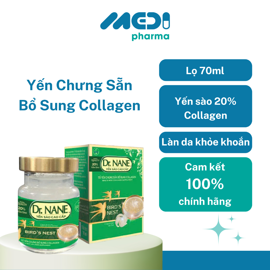 Yến chưng sẵn bổ sung collagen – Dr. NANE (20% Yến Sào) Lọ 70ml