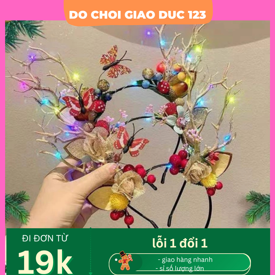 Bờm Tuần Lộc Bờm Noel Cài Tóc Giáng Sinh Sừng Hươu Phát Sáng Có Đèn Led
