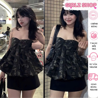 Áo Bí Camo Nữ Dáng Phồng Phối Body Sexy GirlZ , Áo Cúp Ngực Kèm Dây Cột Cổ Mặc Được 2 Kiểu Phá Cách Đường Phối -A254-