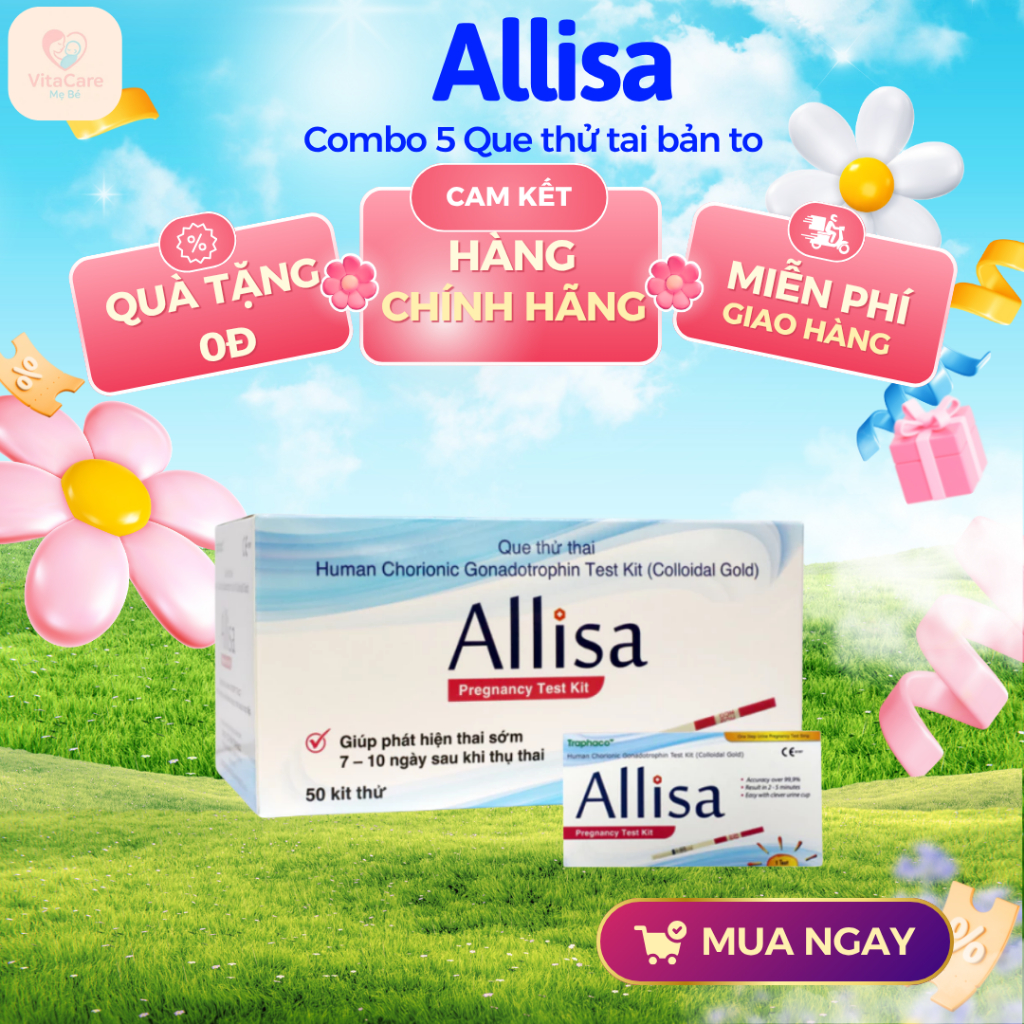 [Che tên] Combo 5 Que thử thai bản to Allisa độ chính xác cao, tiện lợi, nhanh chóng