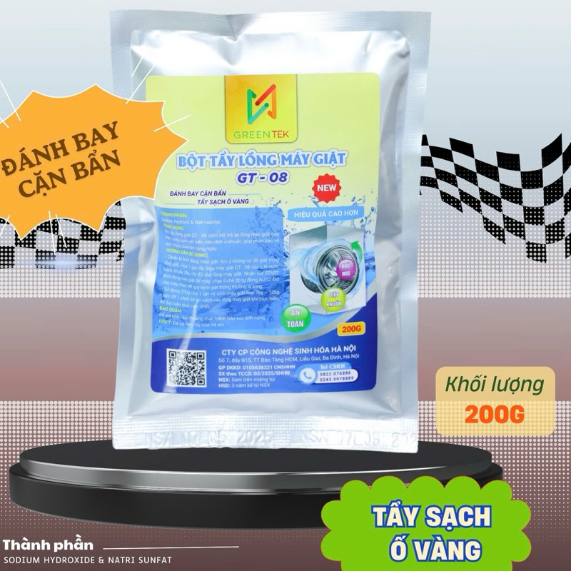 Bột Tẩy Lồng Máy Giặt Greentek - Vệ Sinh Lồng Máy Giặt, Tẩy Sạch Cặn Bẩn, Diệt Khuẩn - An Toàn cho máy giặt