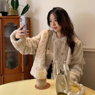 Áo khoác lông mịn nữ dáng ngắn form rộng cổ tròn dáng tiểu thư sang trọng A30