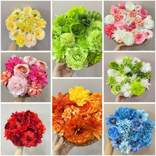 Set 20 Đầu Bông Hoa Lụa Phụ kiện trang trí giỏ quà, giỏ hoa, tháp bánh, nước cao cấp