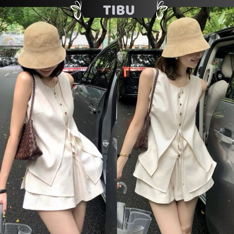 Set Áo Ba Lỗ Hai Tầng Cột Nơ Lạ Mắt Phối Quần TIBU Set Đồ Nữ Sang Chảnh Thanh Lịch TRẮNG Đi Chơi Dạo Phố B502