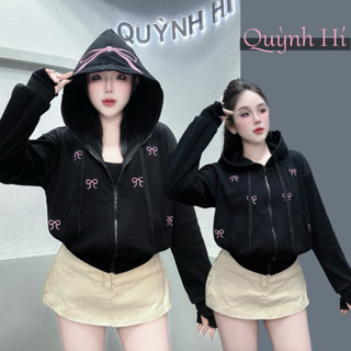 Quỳnh Hí | Áo Khoác Thêu Nơ Xinh Yêu, Dày Dặn Đi Nắng , Thun Gân Bền Mát 6 Túi