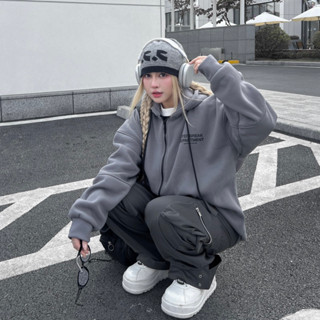 Áo Khoác Hoodie Phối Zip INTERBREAK Vải Nỉ Bông màu XÁM /ĐEN 🖤 Nam nữ unisex 🖤 Áo hoodie dây kéo Form Rộng July7store 