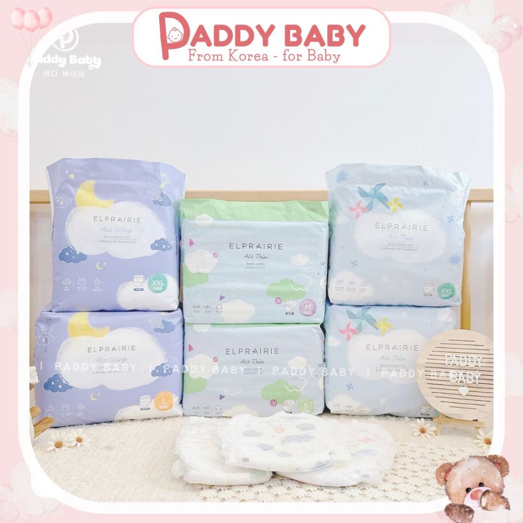 [Combo 4 bịch] Tã/bỉm ELPRAIRE Hàn Quốc dán/quần đủ size - Paddy Baby