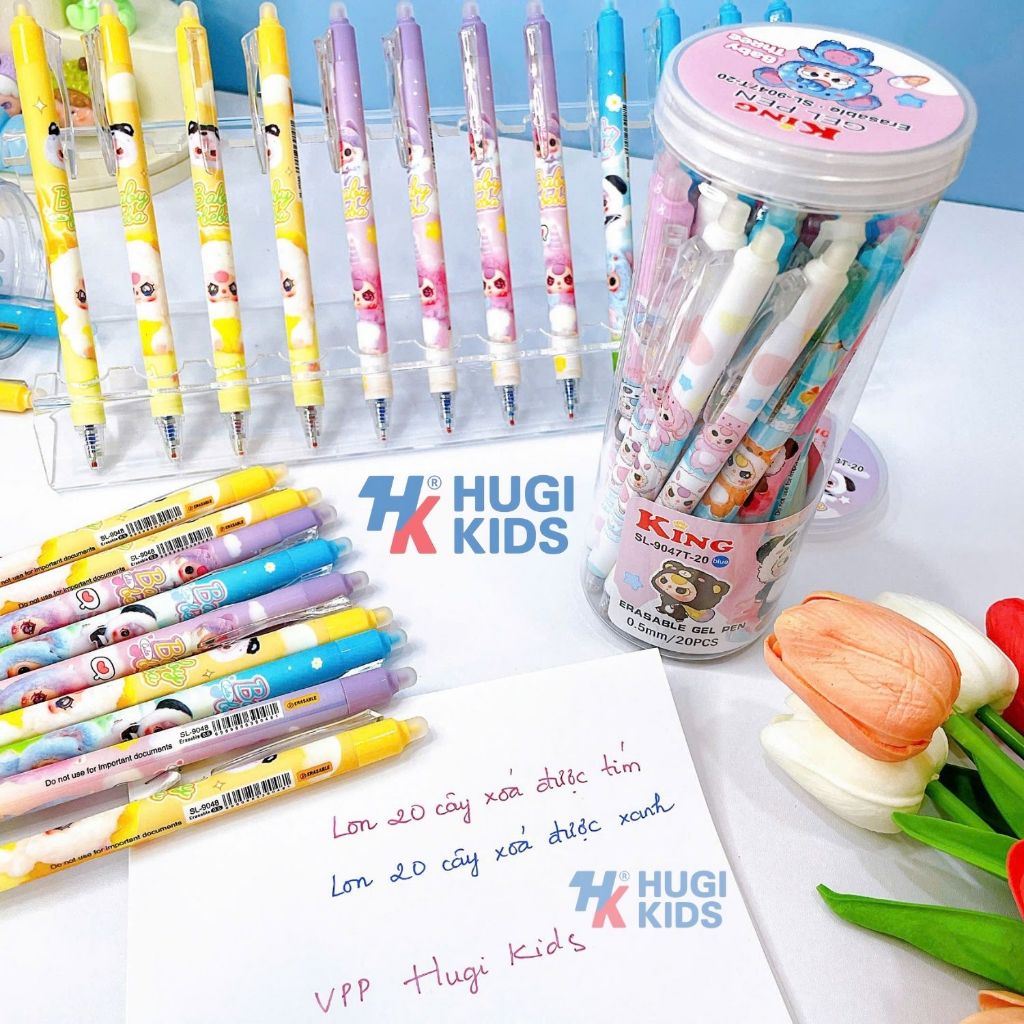 Lon 20 Cây Bút Gel Bấm Xóa Được Loại Tốt – Ngòi 0.5mm Chữ Đẹp, Nhiều Mẫu Dễ Thương