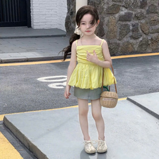 Sét áo 2 dây chất thô mềm mát phối chân váy jean cho bé gái 10-30kg phong cách sành điệu