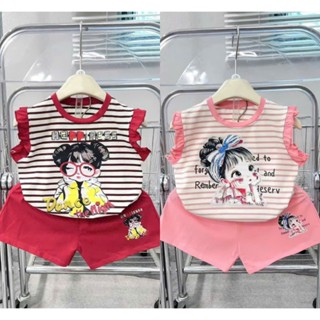 Sét combo 2  bộ quần áo bé gái  ( HỌA TIẾT KẺ NGANG HAPP CHỐNG CẰM ) thoáng mát size 9-45 kg M88
