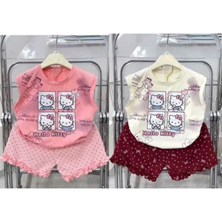 Sét combo 2  bộ quần đùi áo 3 lỗ bé gái kute(HỌA TIẾT CHẤM BI HELLOKITTI QUẦN ZEN) size 9-45 kg M99