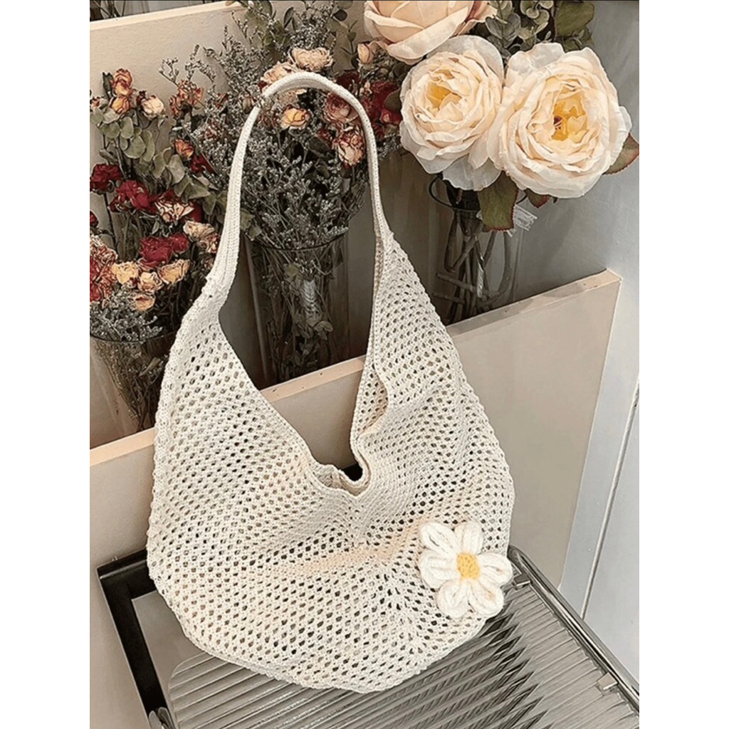 Túi tote lưới len móc đi biển