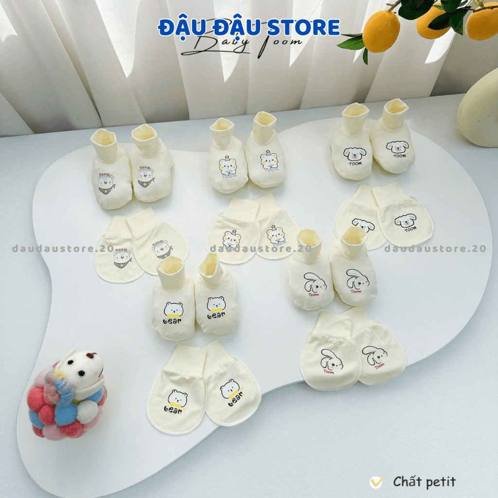 Bao Tay Bao Chân BABY TOOM Thun Lạnh Petit Cho Bé Sơ Sinh mềm mịn co giãn in họa tiết Đậu Đậu Store