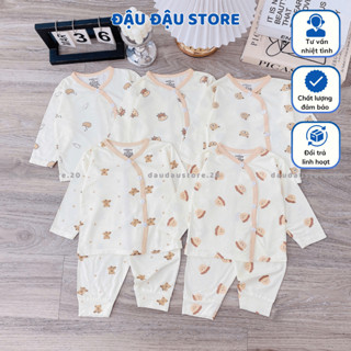 Set 3/5 Bộ dài tay thun lạnh cho bé sơ sinh trơn màu kem vải thun lạnh mềm mịn cho bé trai gái 3-9kg DL12 Đậu Đậu Store