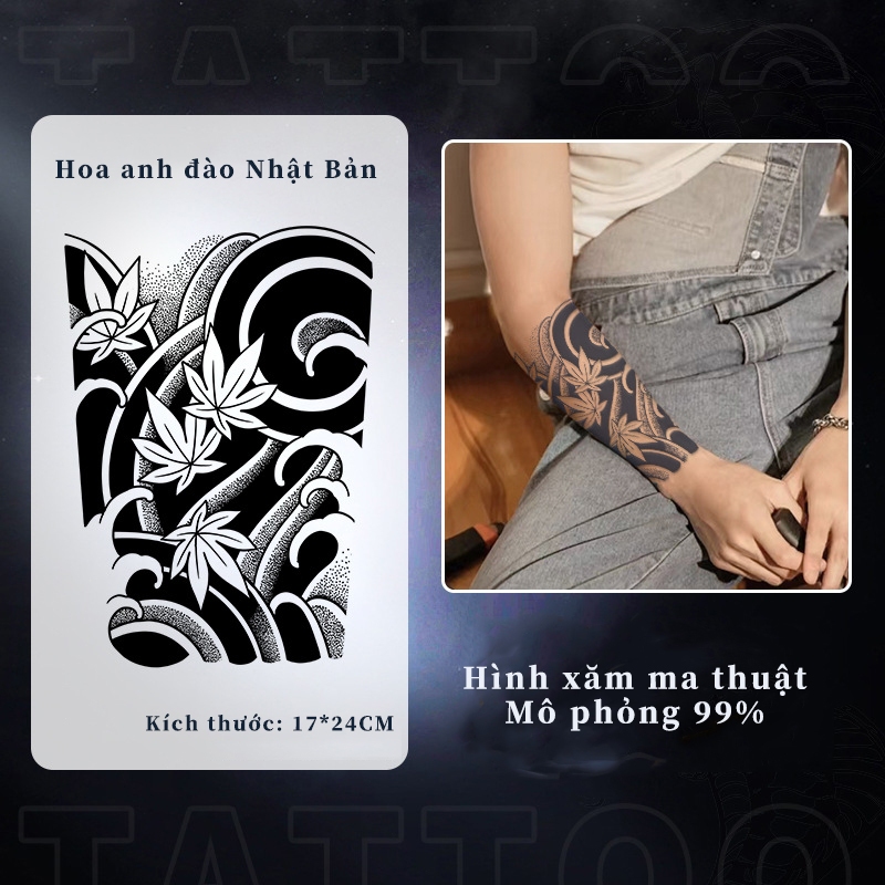 Hình xăm tạm thời thảo dược hoa anh đào lớn thiết kế cánh tay không phản chiếu thực tế lấy cảm hứng 