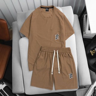 Bộ Quần Áo Thể Thao Nam Chất Vải Waffle Thoáng Mát Thấm Hút Mồ Hôi Co Dãn Nhẹ Thêu Logo Nổi Bật-D042