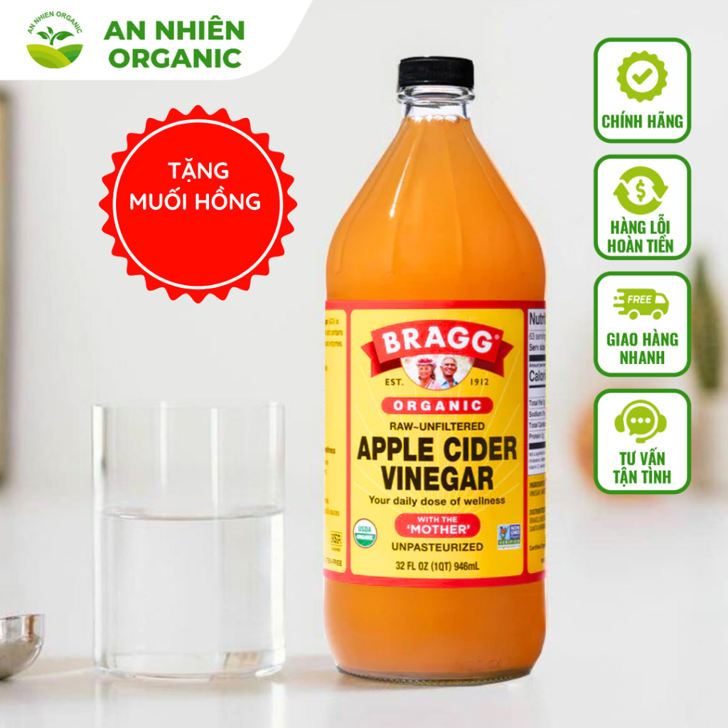 Giấm Táo Hữu Cơ Bragg - Hàng Mỹ 946ml - Date 2030