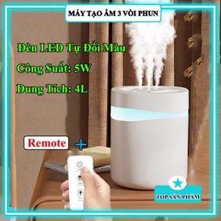 [Mới 2025] Máy Tạo Ẩm 3 Vòi Phun Siêu Mịn – Dung Tích 4L, Công Suất 5W, Đèn LED Đổi Màu, Kèm Remote