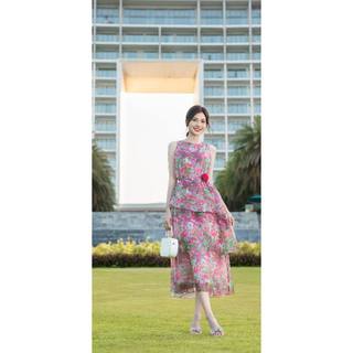 ĐẦM MAXI CỔ YẾN PHỐI ĐAI HOA LD309