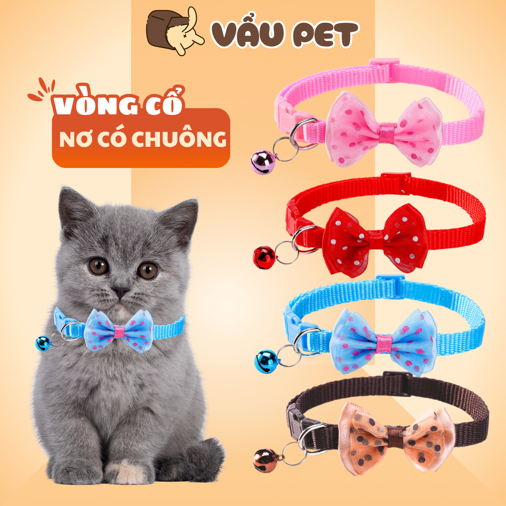 Vòng Cổ Cho Chó Mèo Chuông Nơ Bấm - Vòng Đeo Cổ Cho Chó Vẩu Pet Shop