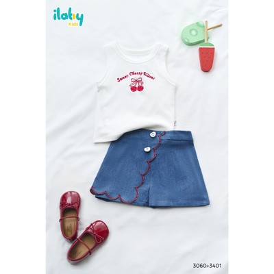 [ILABY 10-35kg] Mix set áo chân váy bé gái, áo ba lỗ váy quần jean họa tiết cherry [3060+3401]