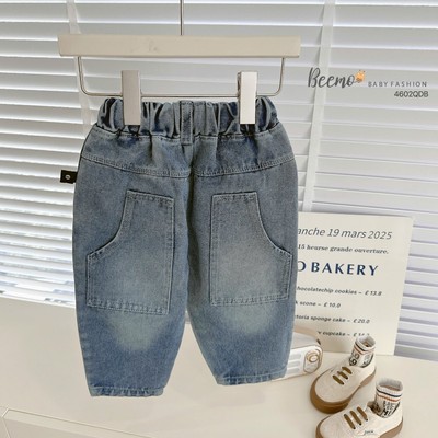 Quần jean Beemo bé trai phối túi chất liệu jean co giãn mặc đi học, đi chơi cho bé từ 9-24kg 4602QDB