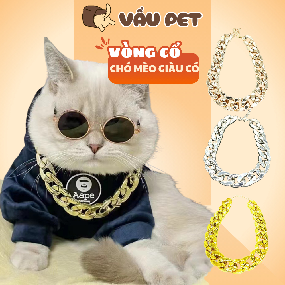Vòng vàng cho chó mèo - Dây chuyền nhựa mạ vàng, bạc cho thú cưng phong cách dân sành điệu