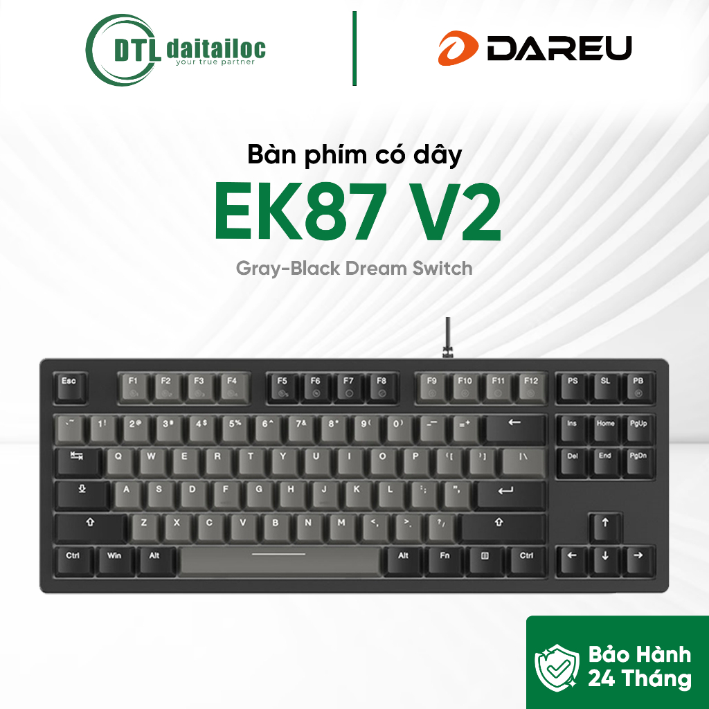 Bàn Phím Cơ có dây Dare-U EK87 V2 Gray-Black Dream Switch | Chính Hãng | Bảo Hành  24 tháng