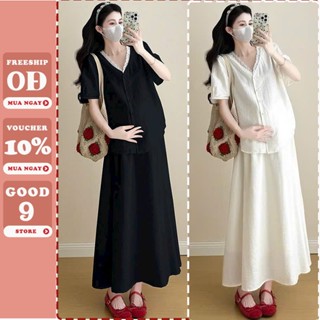 Set đầm bầu tiểu thư thời trang bầu mùa hè thiết kế dáng dài xoè điệu đà xinh xắn X365