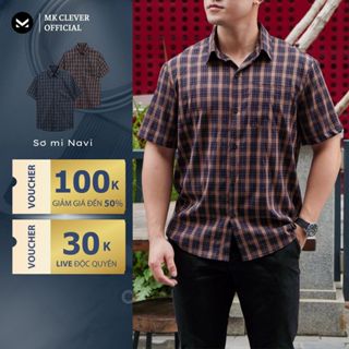 Áo Sơ Mi nam cổ Đức Navi MKCLEVER Chất kẻ lạnh Hàn mềm mịn, thoáng mát, chống nhăn, form rộng mặc hằng ngày
